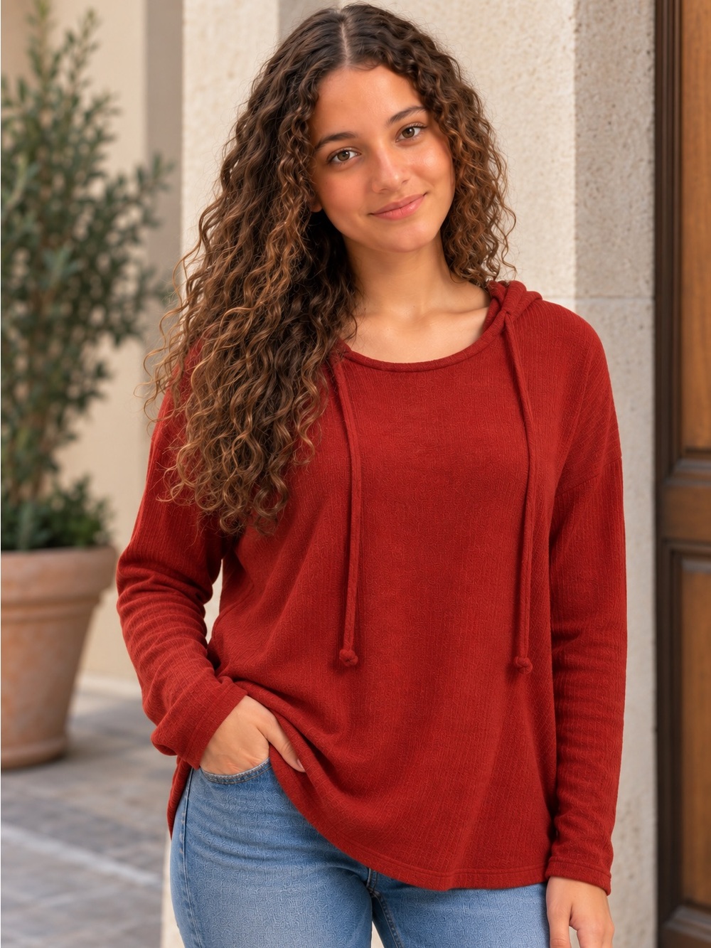 My Story Red Hooded Pullover Sweater Size XL NWT